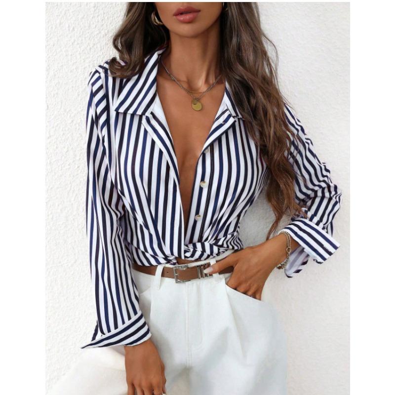 Women Striped Long Sleeve Casual Commute Shirt