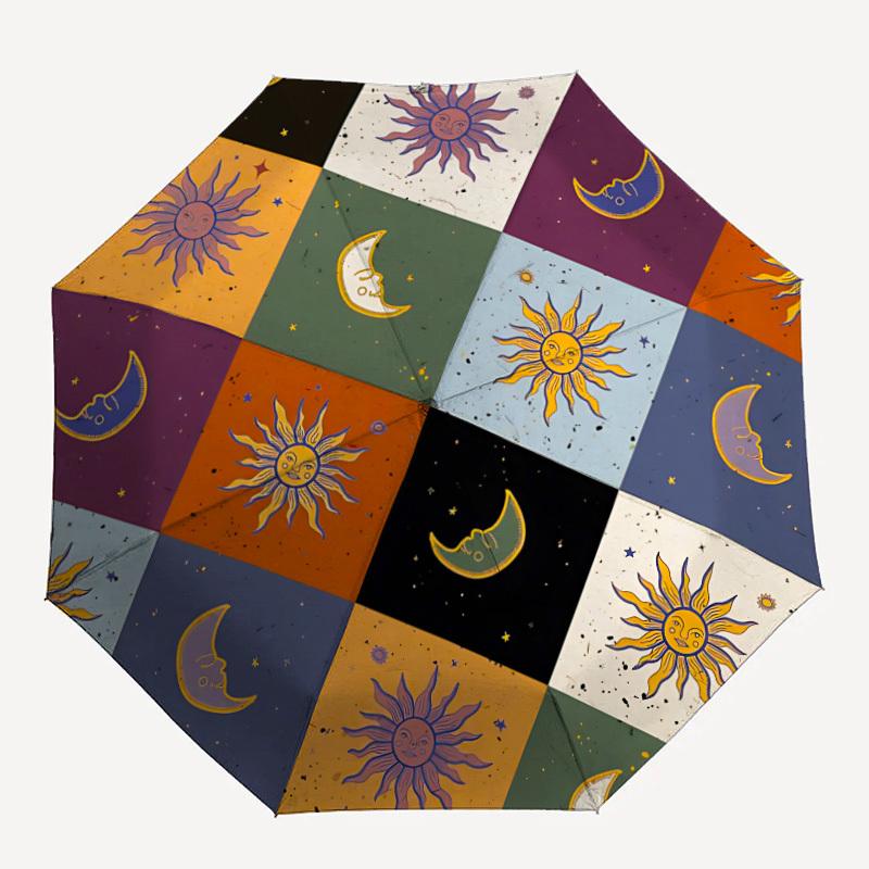 

1pc Sun Moon Automatic Folding Umbrella with 8-Rib Windproof Design, Portable Foldable Sunshade Umbrella For Halloween, Christmas Gifts064