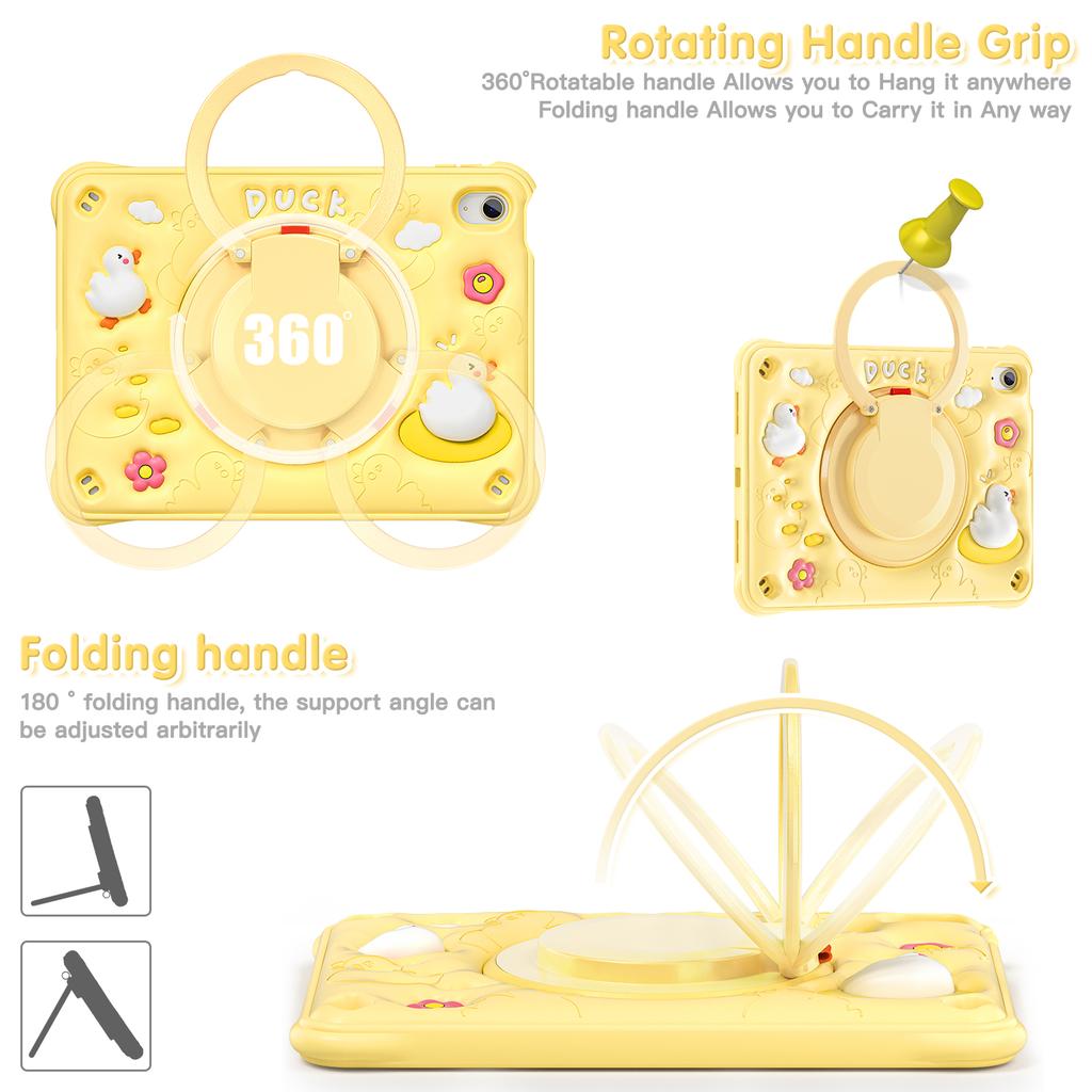 For iPad (2025)/10.9 (2022) Case Cartoon Duck Kickstand PC+Silicone+TPU Tablet Cover
