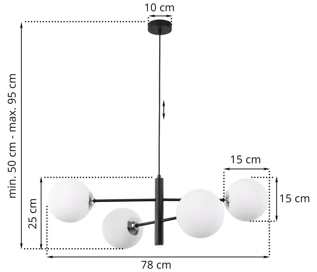 Vicenza Hanging Lamp Black-Chrome 4-Flat White Lampshade E14