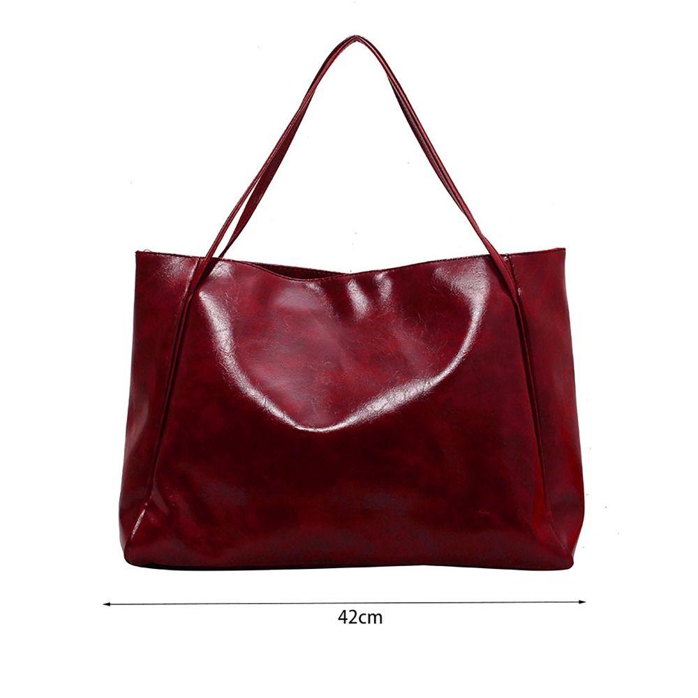 Fashion PU Tote Bag Vintage All-match Large Capacity Commuting Bag Shoulder Bag Daily Life Shopping Bag