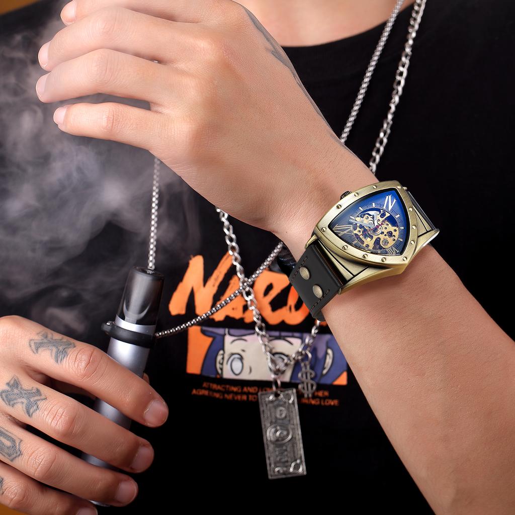 Fashionable Men's Watch Triangle Hollowed Out Luminous Fully Automatic Mechanical Movement Mechanical Watches Reloj Automático