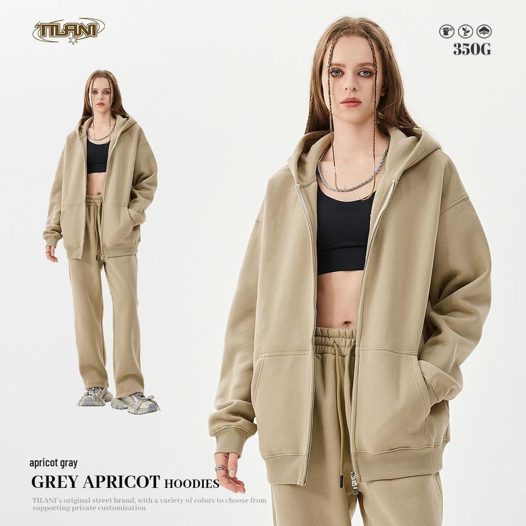 TILANI Men's 2025 Spring & Autumn Velvet Hooded Cardigan - Casual Solid Color Loose Fit Zipper Jacket.