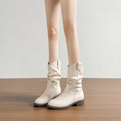 Short Boots 2026 New Style with Thick Heel and Pleated Stacking Featuring an Increased Height Inside the Women's Boots