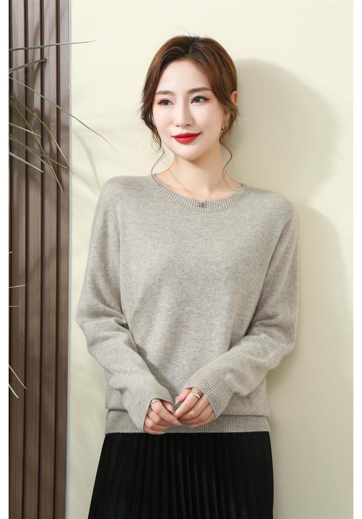 Women's 100% Pure Cashmere Round Neck Sweater - Autumn Winter Collection