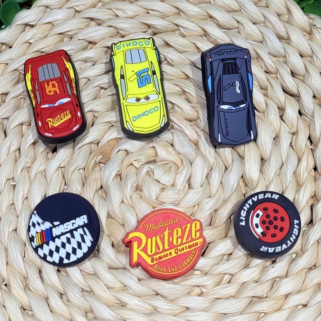 6Pcs Cartoon Cars Lightning McQueen PVC Shoe Buckle Charms Clog DIY Bracelet Sandal Shoes Decoration Accessories Holiday Present