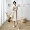 Fungus Edge Pit Strip Sweater Skirt Autumn and Winter Round Neck Medium and Long Loose Large Size Casual New Knitted Bottoming Dress