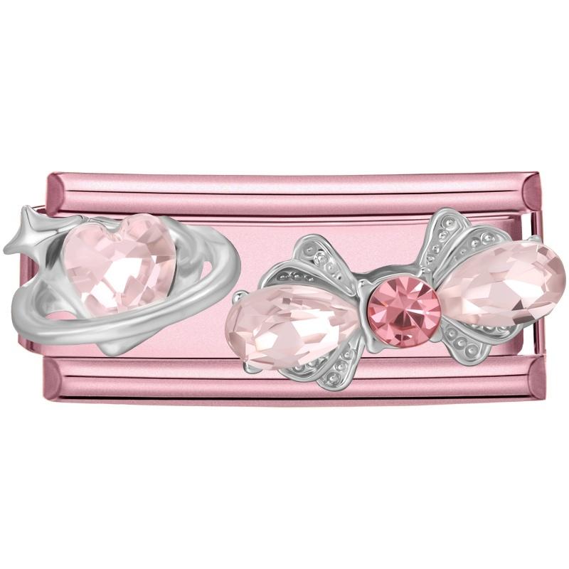 Romantic Pink Love Rose Butterfly Star Shell Zircon Long Italian Charm Links Fit 9mm Stainless Steel Bracelet DIY Making Jewelry