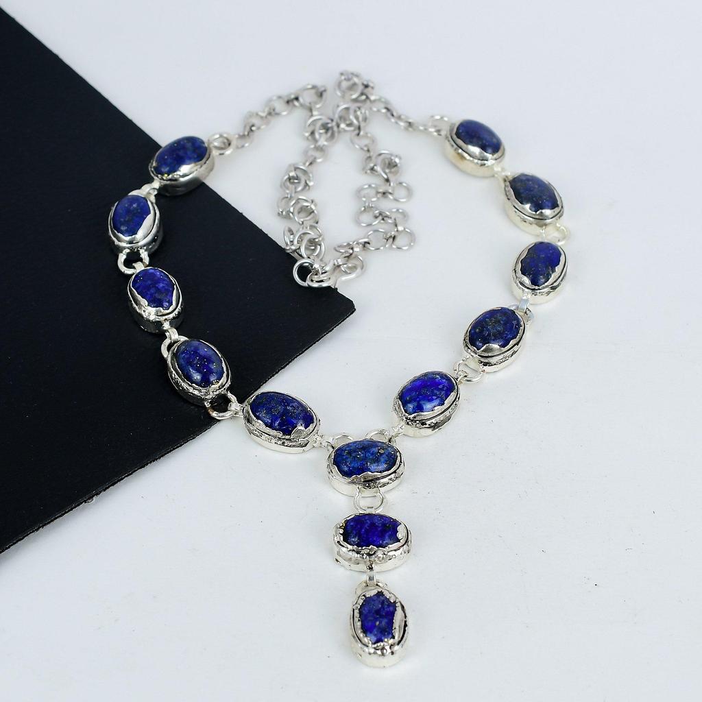 Dainty Lapis Lazuli Gemstone Handmade 925 Sterling Silver Necklace, Lapis Lazuli Silver Necklace For Wife, Unisex Necklace, Wadding Gift