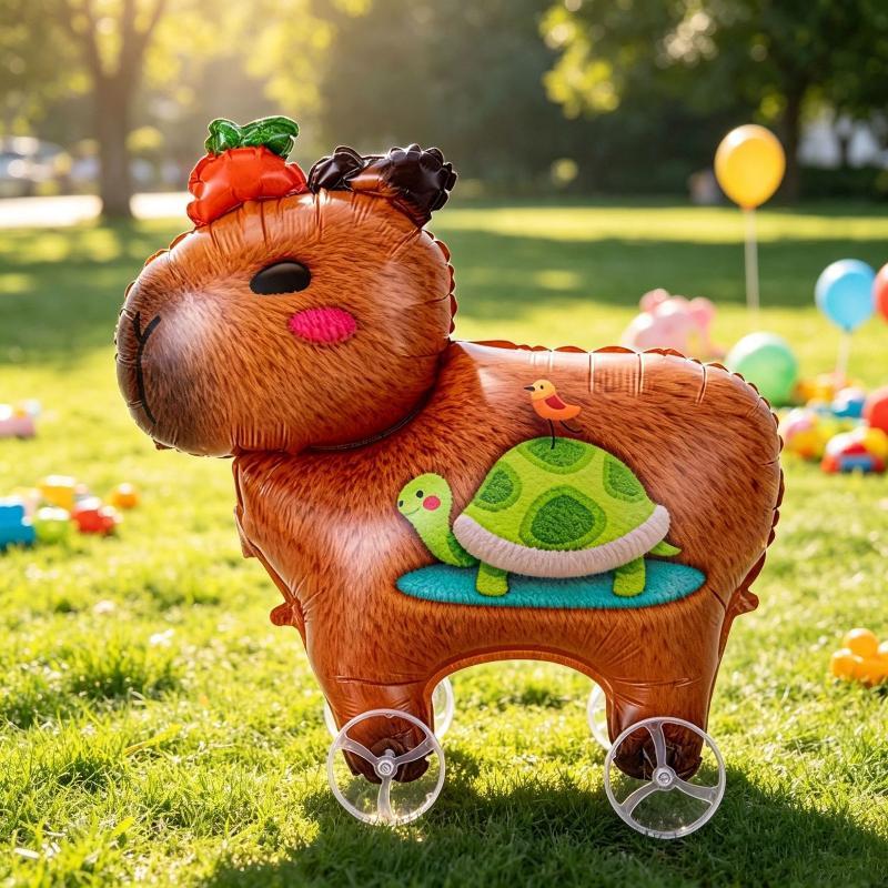 1Pcs Baby Shower Accessories Cartoon Foil Balloon Animal Stand Walking Balloon With Wheel For Kid Birthday Party Decor Ballons