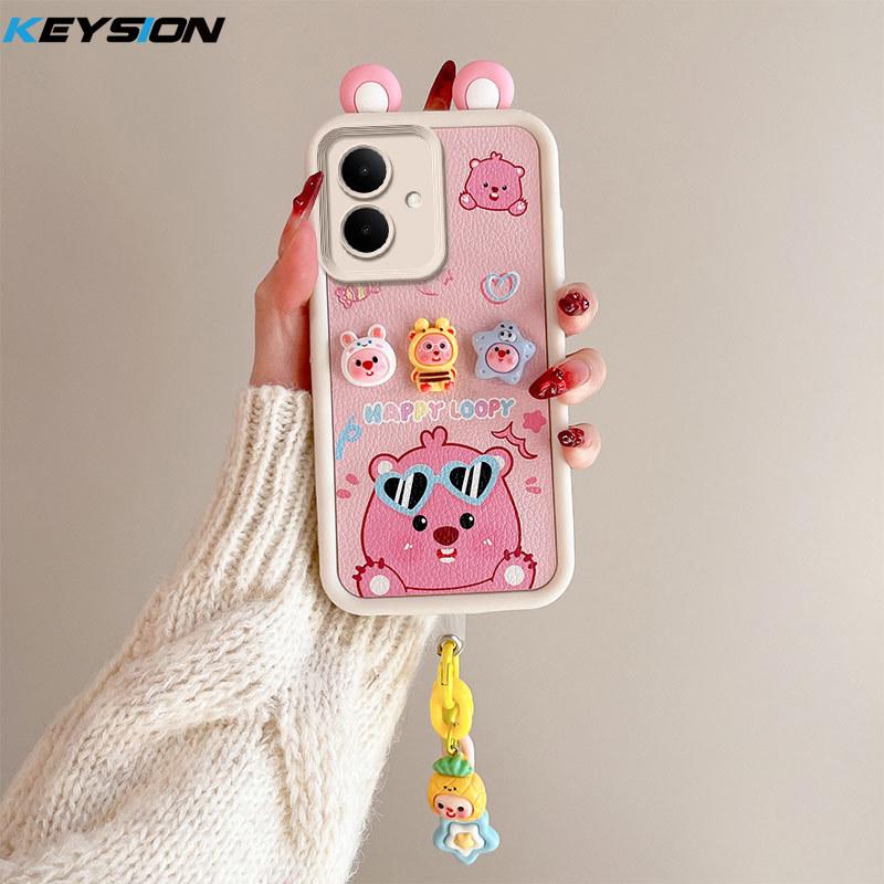 KEYSION Cute Ear 3D Cartoon Case for TECNO Spark Go 2 with Bracelet Soft Silicone Shockproof Phone Cover for Tecno Pop 10