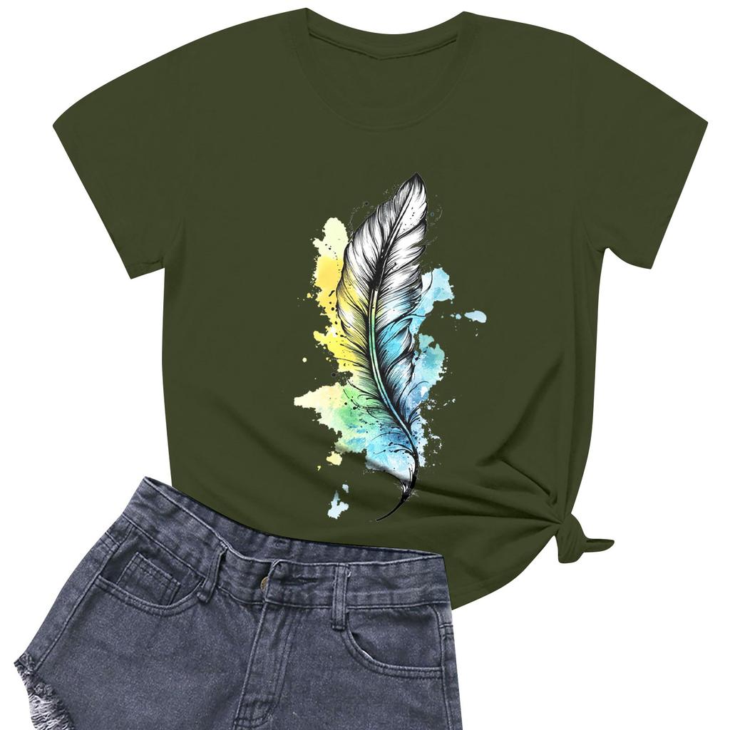 Women's Fashion Casual Printed Short Sleeve Round Neck Pullover Tops