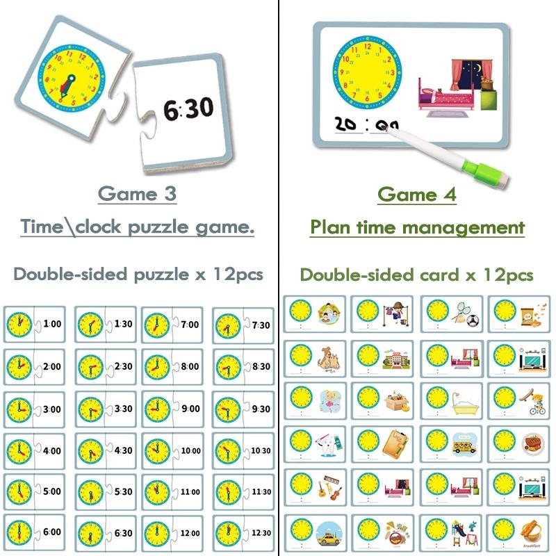 Wooden Clock Dice Math Toys Time Activity Set Time Matching Puzzle Preschool Tactile Learning Clock Educational Toys