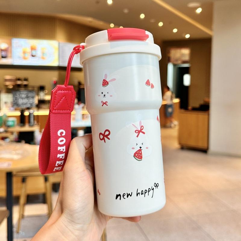 

Cute Thermos Bottle For Girls Coffee Cup With Straw Hot and Cold Drink 316 Stainless Steel Vacuum Tumbler Outdoor Car Ice Cup 600ml