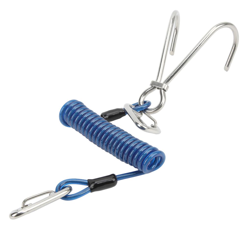 Diving Hook Spring Coiled Diving Lanyard Stainless Steel Scuba Diving Hook Double End Snap Clip Diving HookBlue