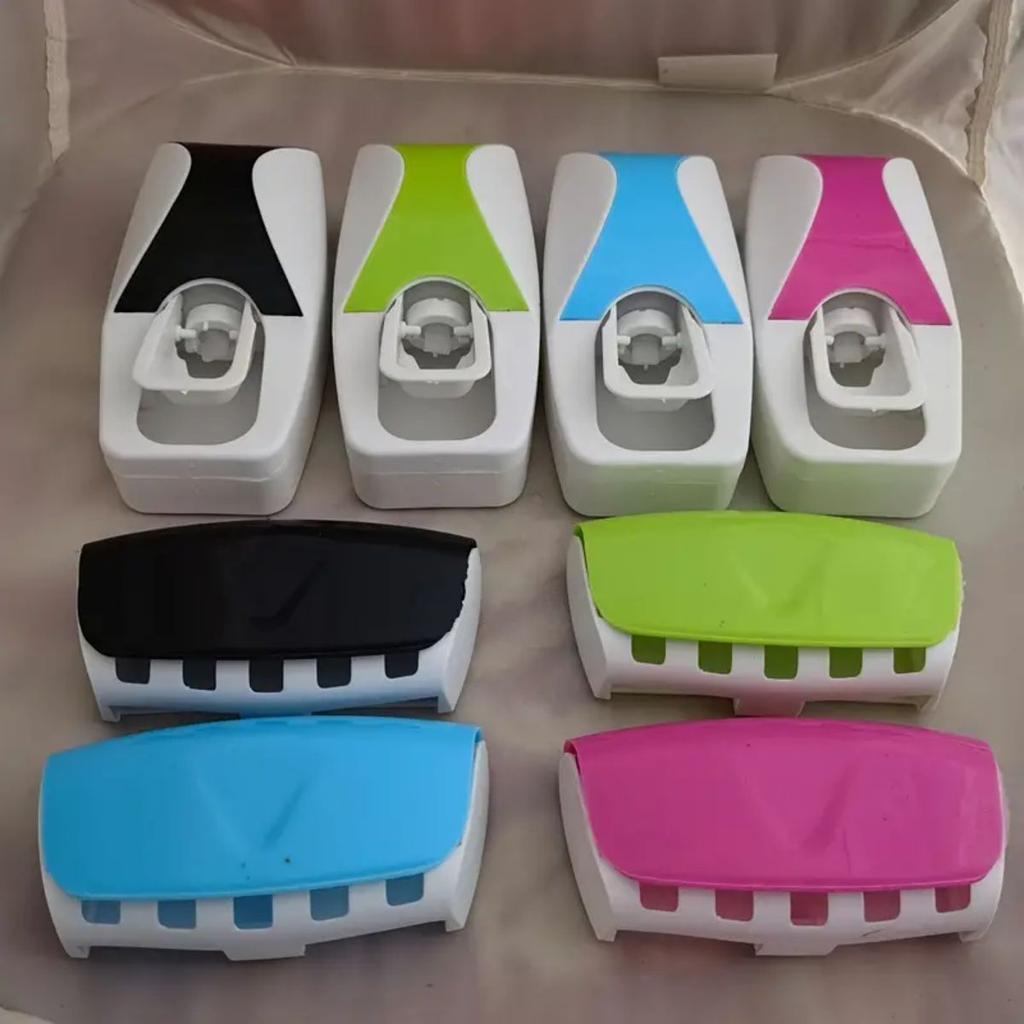 1set Automatic Toothpaste Dispenser And Toothbrush Holder Set Wall Mounted Toothbrush Rack Plastic Bathroom Storage Rack With