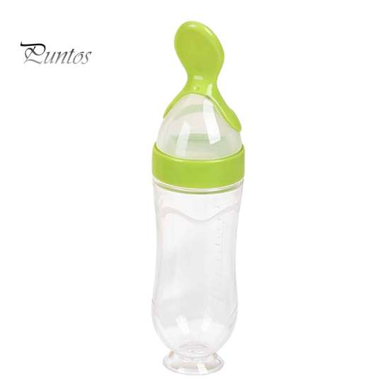 Infant Complementary Food Feeder Baby Silicone Squeeze Spoon, Single-handed Rice Cereal Bottle with Flow Control, Easy Clean Dispensing Spoon