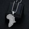 Zirconium-inlaid African Map Pendant Necklace Men's Hip-hop Stainless Steel Jewelry