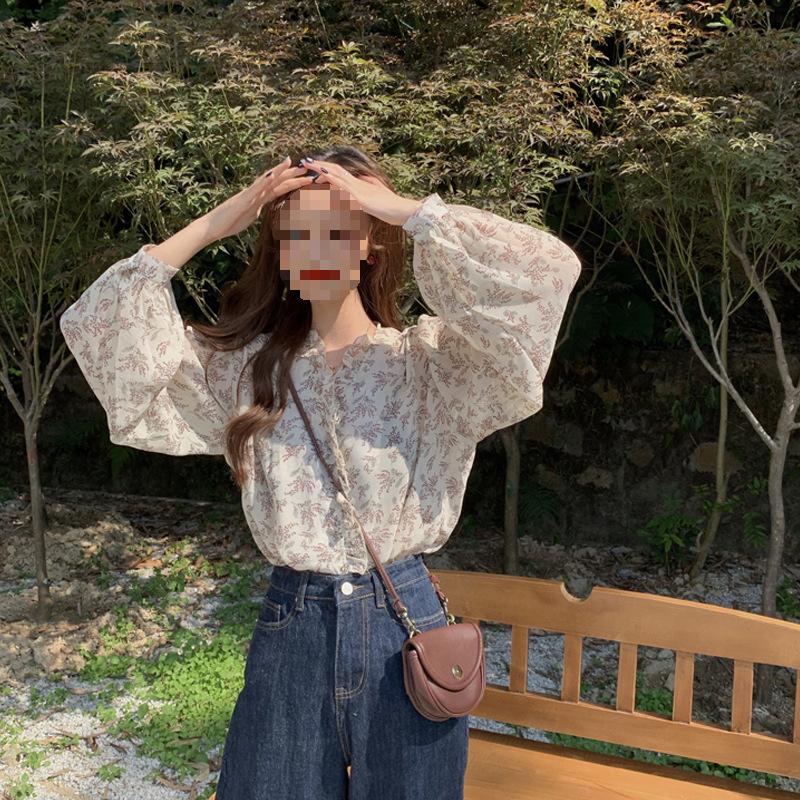 Korean Floral Chiffon Women s Loose Long Sleeve Sun Protection Shirt Medium