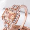 2Pcs/Set Ladies Rings Shiny Faux Crystal Rose Golden Alloy Ring Elegant Jewelry Accessories Fashion Micro-Inlaid Square Rhinestones Rings Engagement