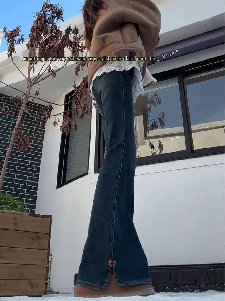 Retro Blue High Waist Stretch Flare Jeans for Women - Plus Size, Slimming, Hip-Covering, Autumn Fashion.