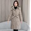 Down cotton jacket women's 2025 winter new Korean cotton jacket waist-cinched mid-length thickened slimming hooded jacket