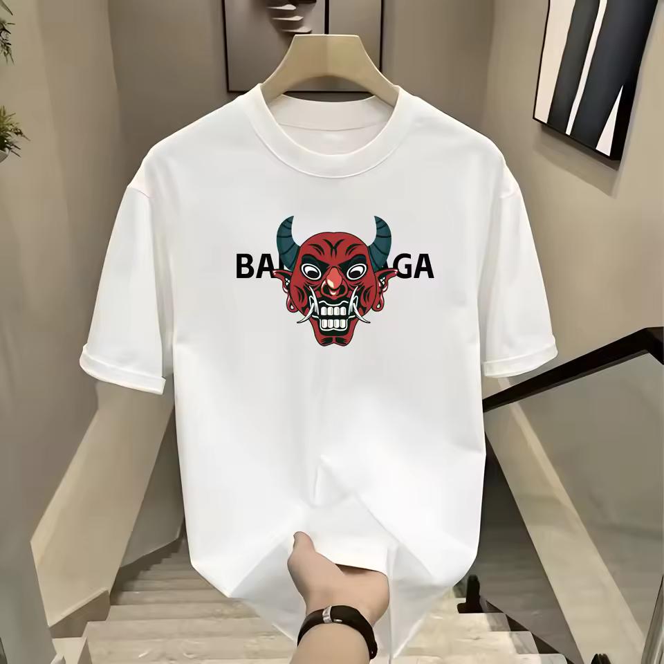 Spring Summer Printed Pure Cotton Men's Short-Sleeved T-Shirt Fashion Trend Style Home Use Round Collar