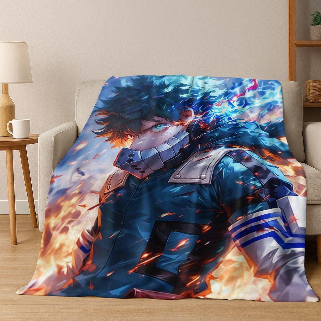 Anime My Hero Academia Deku Katsuki Cartoon Flannel Blanket,Cozy Soft Throw Blanket for Home Bedroom Bed Sofa Picnic Cover Kids