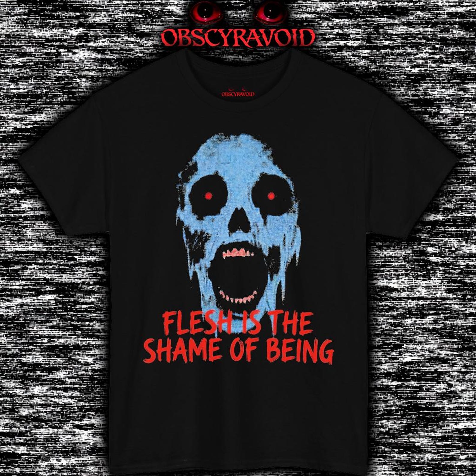 Flesh Is the Shame of Being T-Shirt Blue Skull Horror Tee, Analog Horror Shirt 4XL