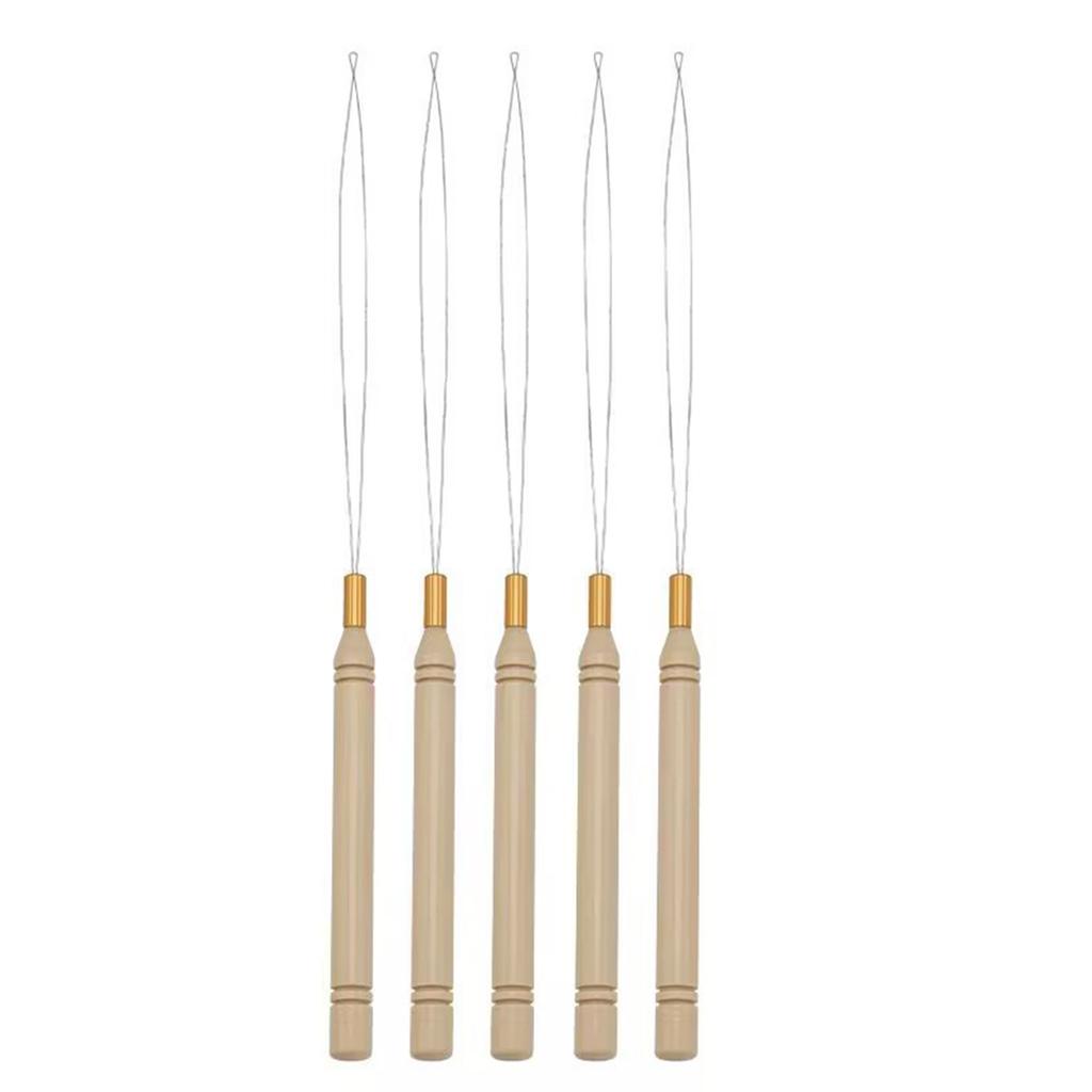 Latch Hook Needle With Wooden Handle Hair Extension Crochet Tool For Beads Feather Hair Rings DIY Hair‑Making Supplies