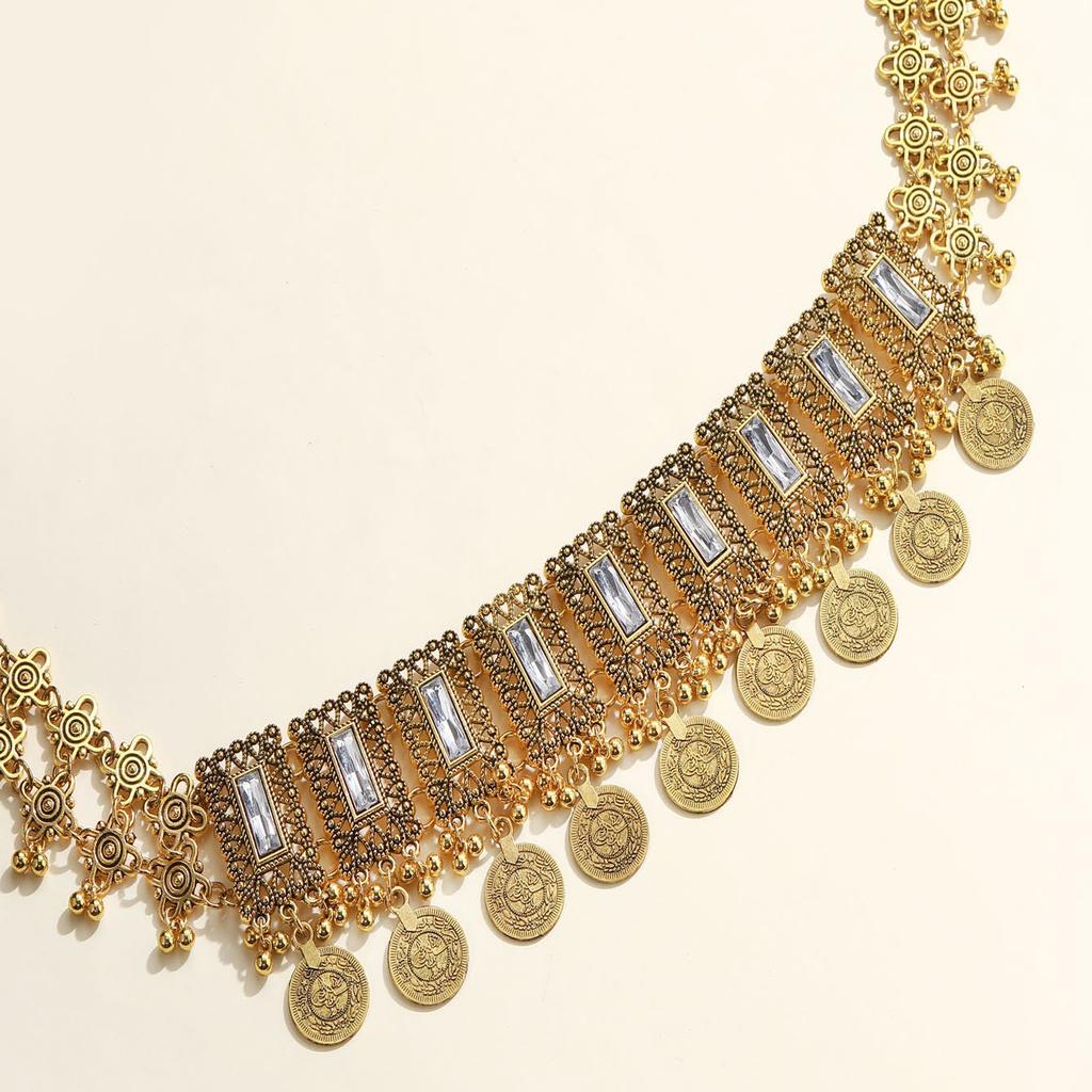Vintage Geometric Diamond Fringed Coin Waist Chain Bohemian Long Waist Jewelry Fashion Ethnic Waist Jewelry
