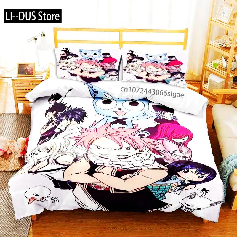 Zestaw pościeli 3D Anime Fairy Tail Zestaw trzyczęściowy na łóżko Poszwa na kołdrę Pojedyncze Podwójne Łóżko Queen Size Zestaw poszwy na kołdrę Sypialnia dla dorosłych chłopców