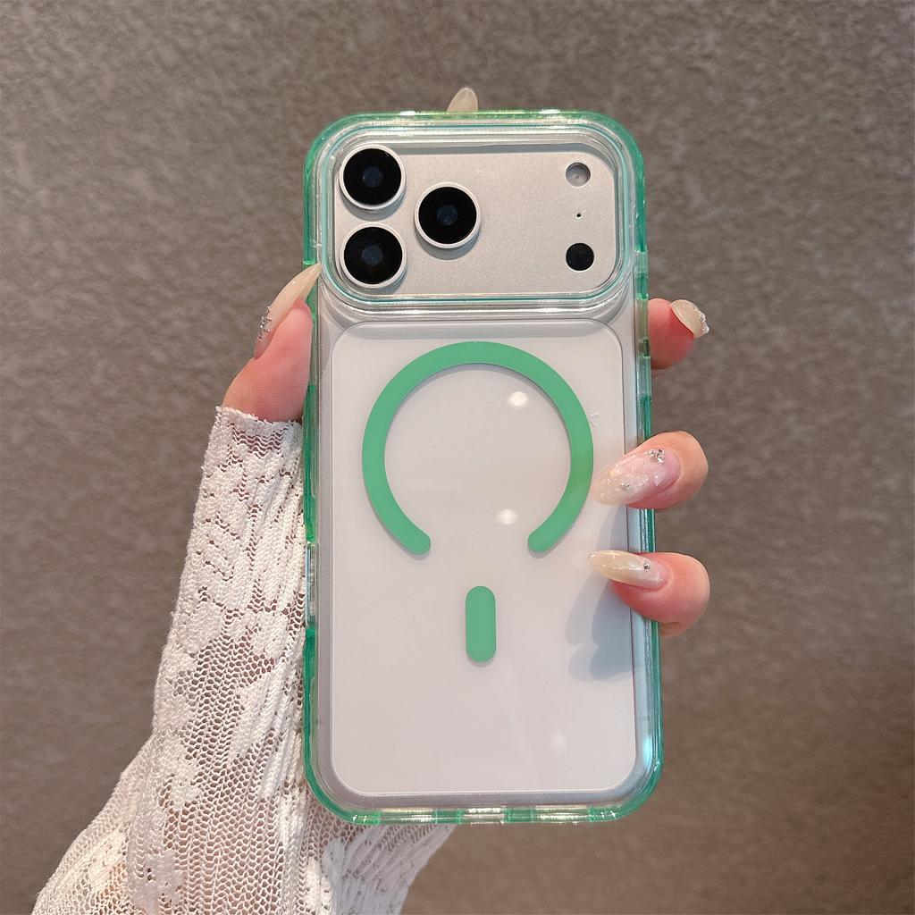 Applicable to iPhone17Pro mobile phone case acrylic transparent crystal magnetic suction Apple 16 anti-drop semi-transparent anti-drop protective case