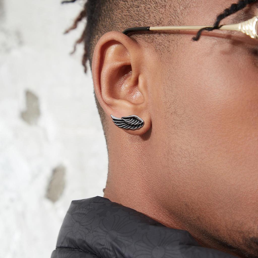 Punk Wings Stud Earrings for Men Boy,Vintage Stainless Steel Earrings,New Trendy Jewelry Gifts