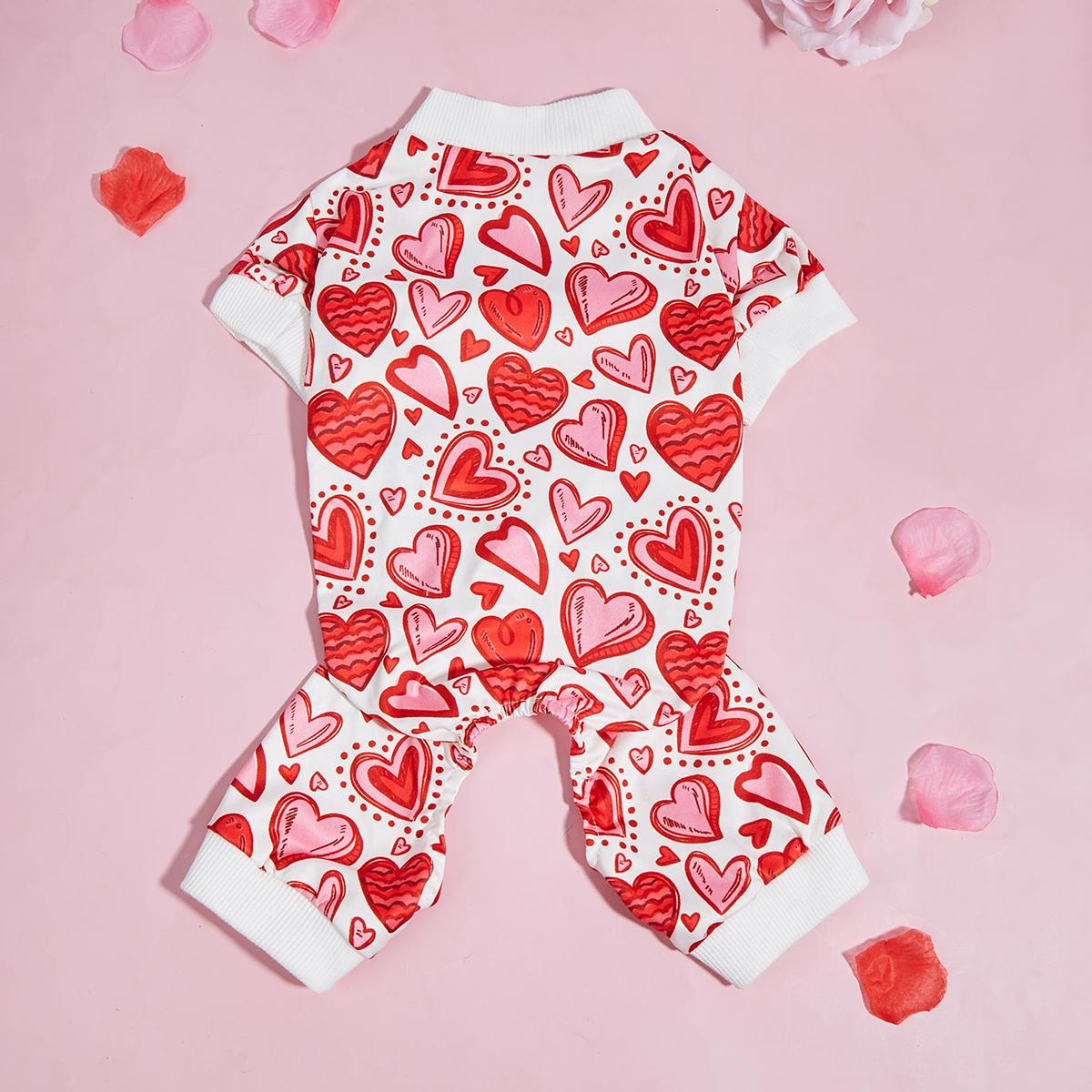 

Пижама для собак со сладкими розовыми сердцами с волнистыми линиями, одежда для щенков для маленьких собак, для девочек и мальчиков, повседневная пижама для собак, комбинезон для собак XS（old） красный