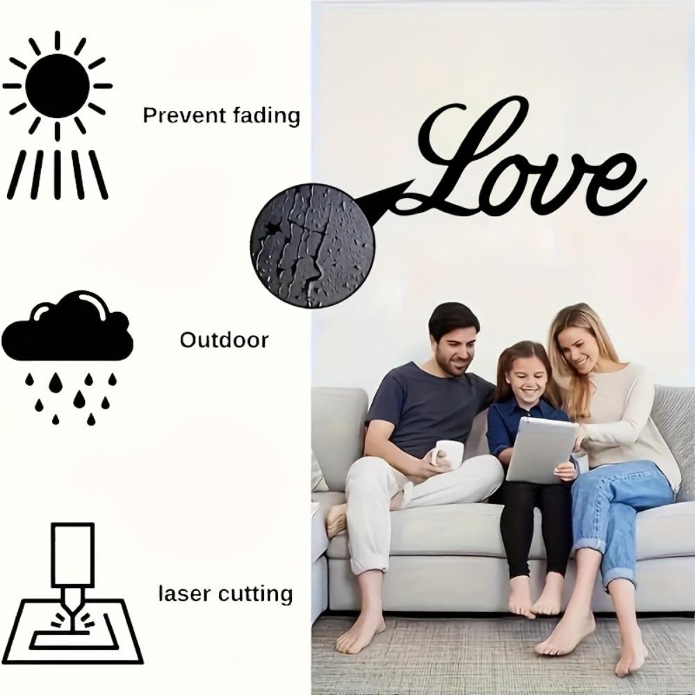 2D Large Love Script Metal Wall Art, Black White Horizontal Iron Word Sculpture, Indoor Outdoor Calligraphy Decor for Wedding Valentine Gift