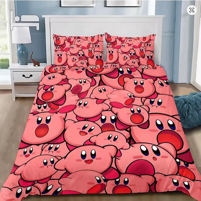 Boys Girls Kirby 3D Duvet Cover Pillowcases Single Double Queen Bedding Set Gift