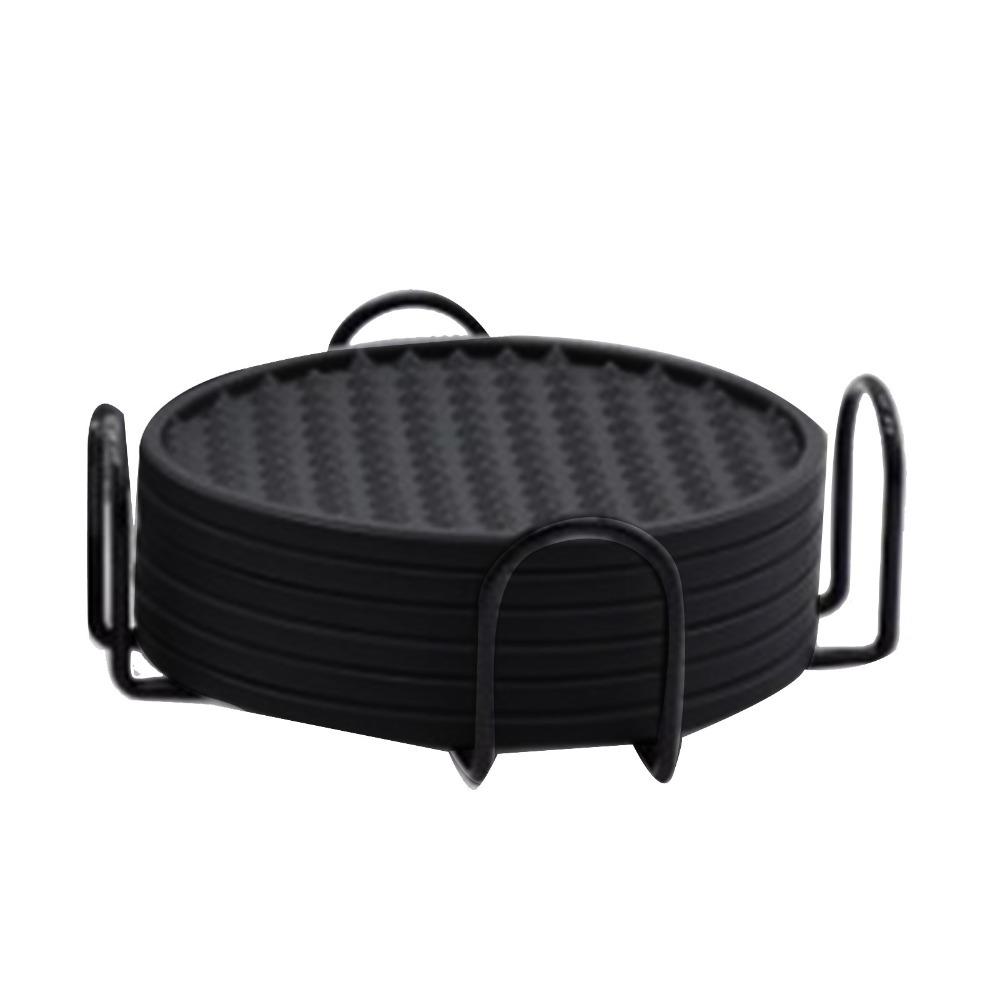 

6 pcs Black Grey Drink Coaster 3.9x3.9 in Heat Resistant Coaster Wood Table чорний