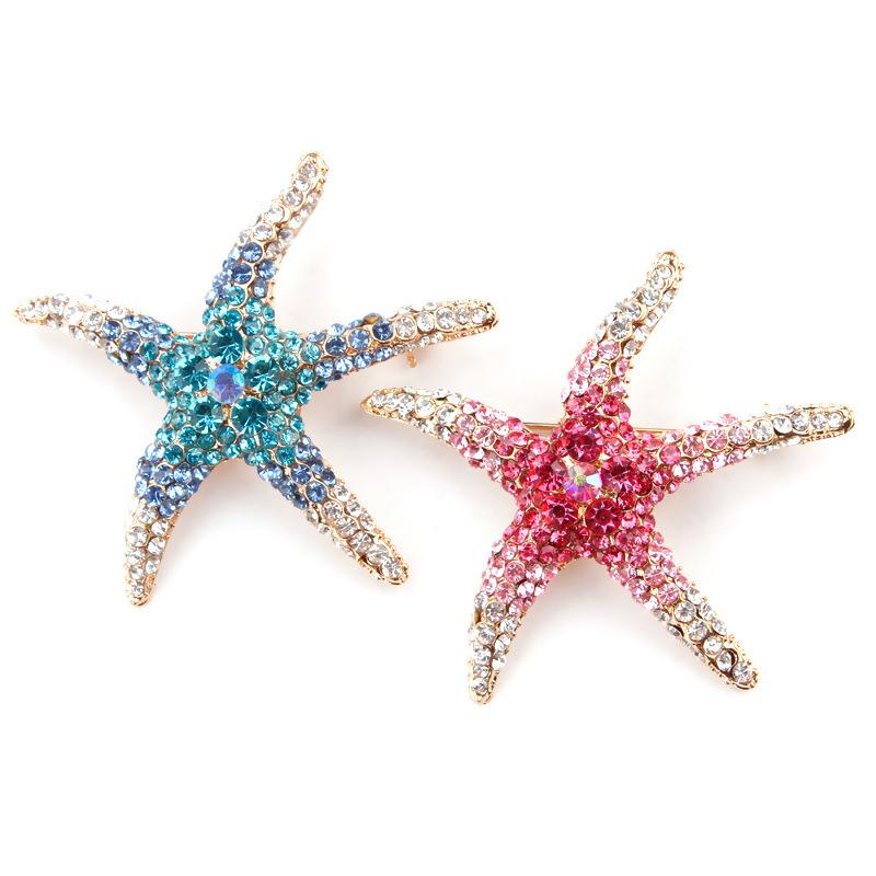 1Pcs  Shiny Inlaid  Cute Multi-Color Starfish Brooches For Women Men Suit Clothes Star Brooch Pins Jewelry Gift