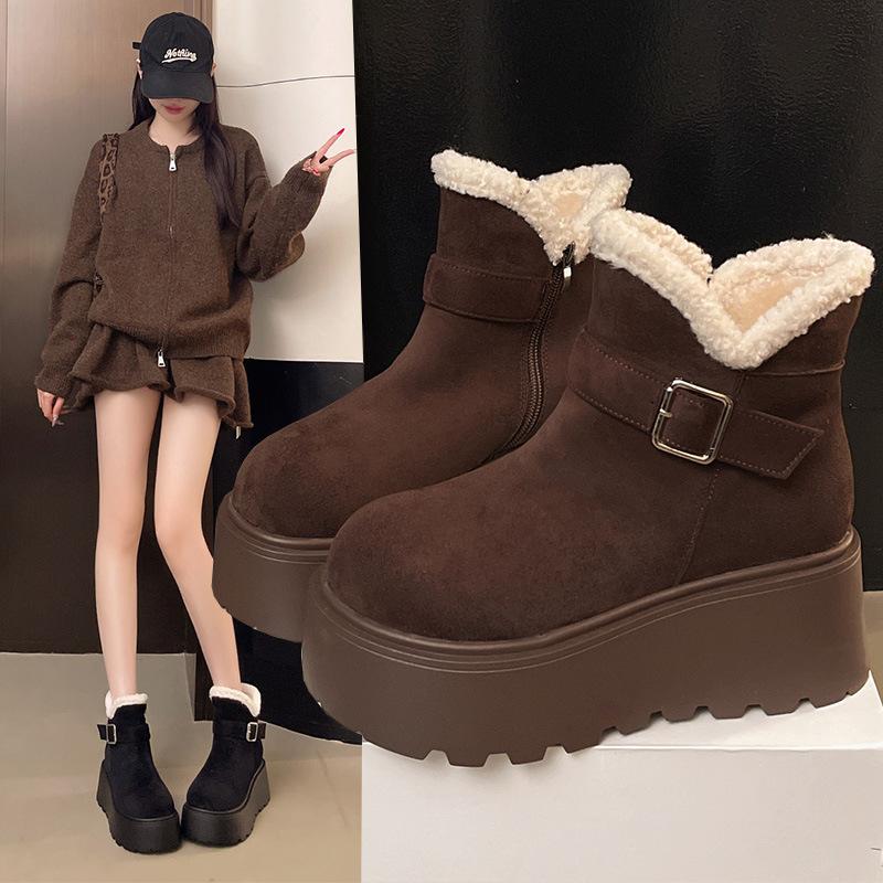 Women's retro thick sole winter lightweight warm fur one plush snow boots non-slip wear casual sports cotton boots