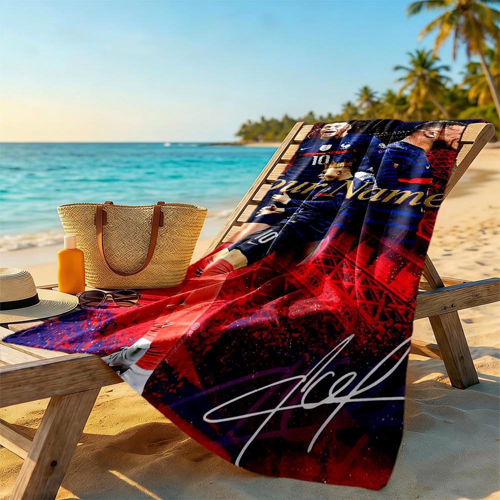 Mbappe Personalized Text Beach Towel Quick-Dry Soft Microfiber For Beach Bathroom Outdoor Swimming Pool Camping Picnic Yoga Diving Vacation Accessorie