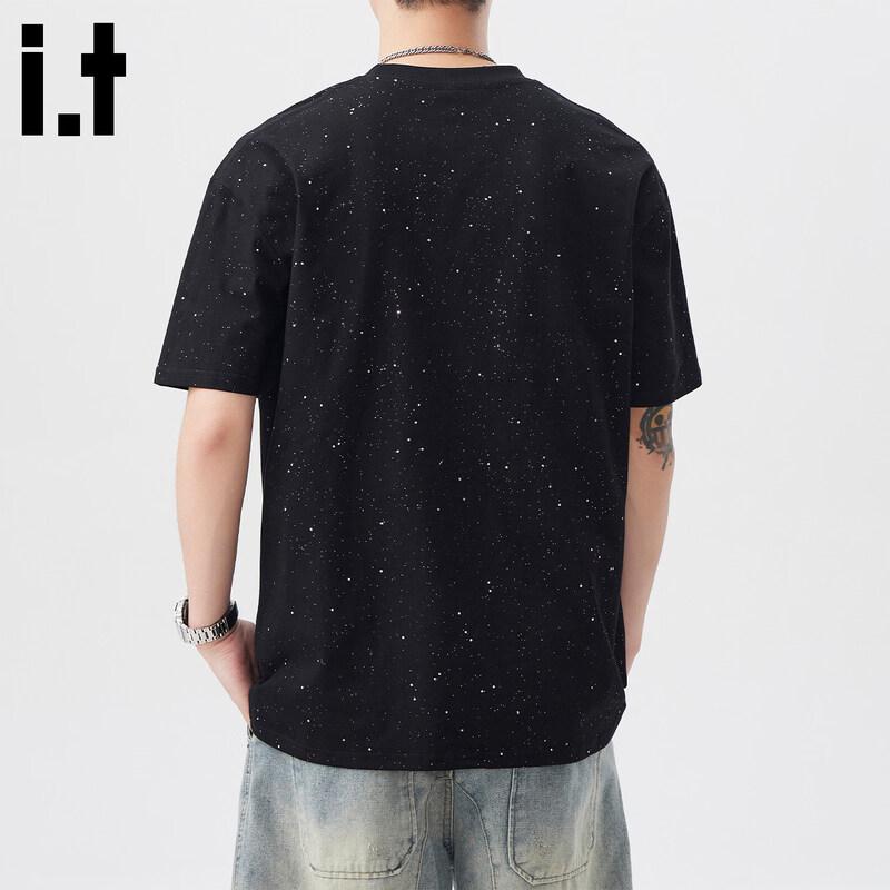 CHOCOOLATEit Men's American Style Starry Pure Cotton Loose Short Sleeve T-Shirt