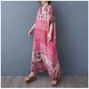 Women's V-neck Retro Long Skirt Cotton Linen Dress