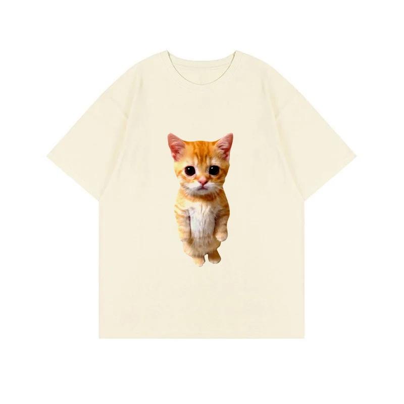 Top Style Noble Cat Love Music T-shirt Cute Cat Print Short Sleeve T-shirt Men's Harajuku Fashion Couple Loose Street Style Y2K
