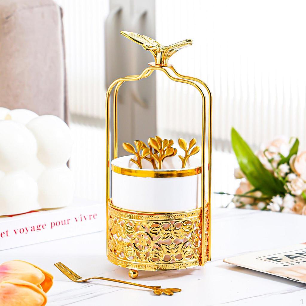 Fruit Fork Set with Holder Stainless Steel Small Tasting Light Luxury Design Serving Ware