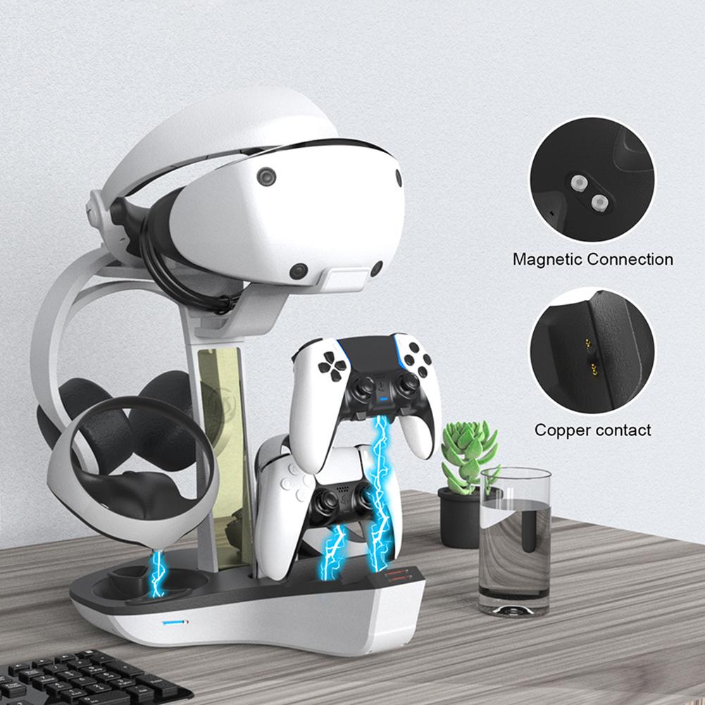 Controller Charger for PS5 for PS VR2 Professional Gamepad Charging Stand LED Indicator Light Storage Helmet Earphones Bracket