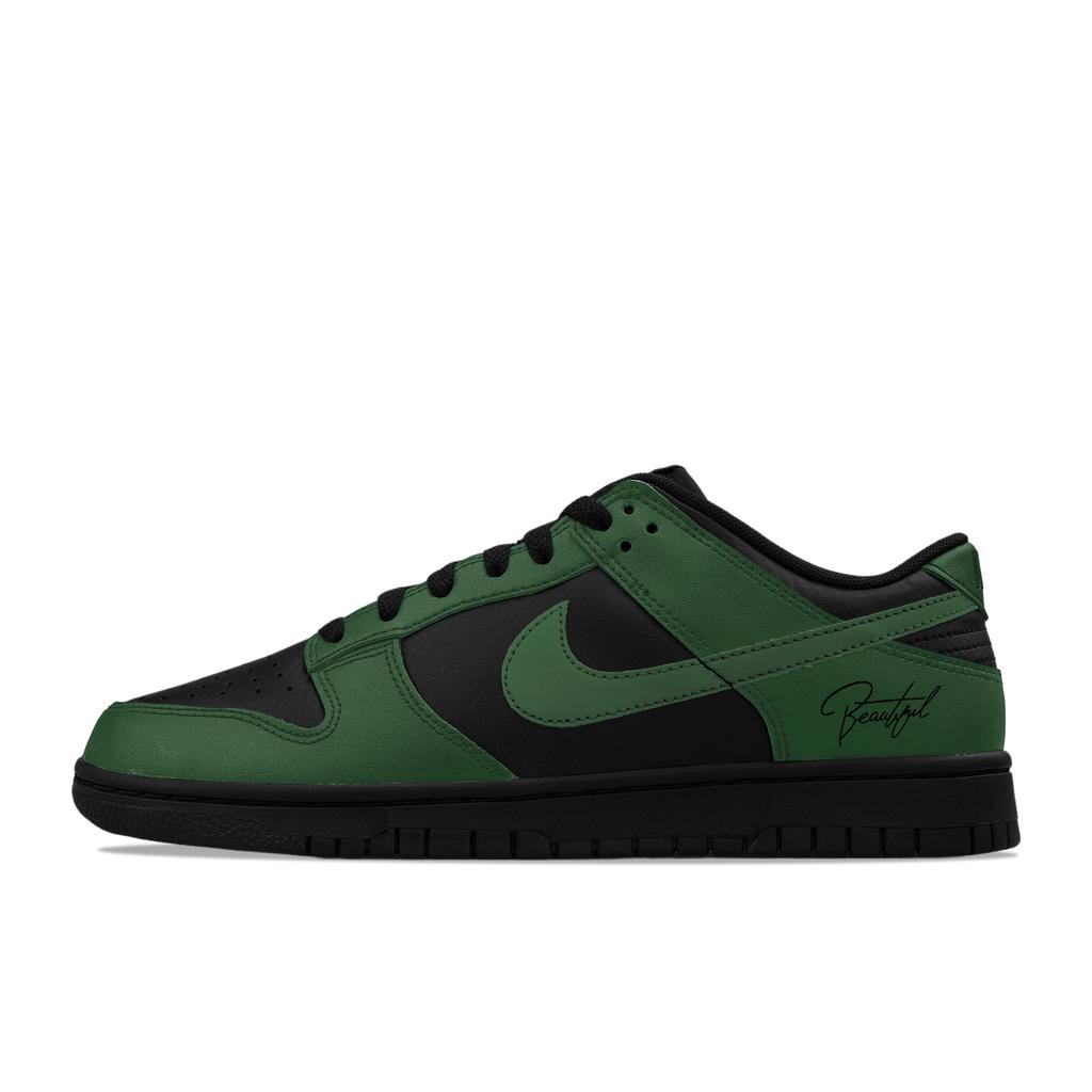 Nike Dunk Low Leather Low top Casual Skateboard Shoes Men's Black Green IO7606-010(Team1423-)