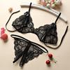 Sexy Lace Lingerie Set with Bowknot and Open Crotch, Women's Three-Point Style C06