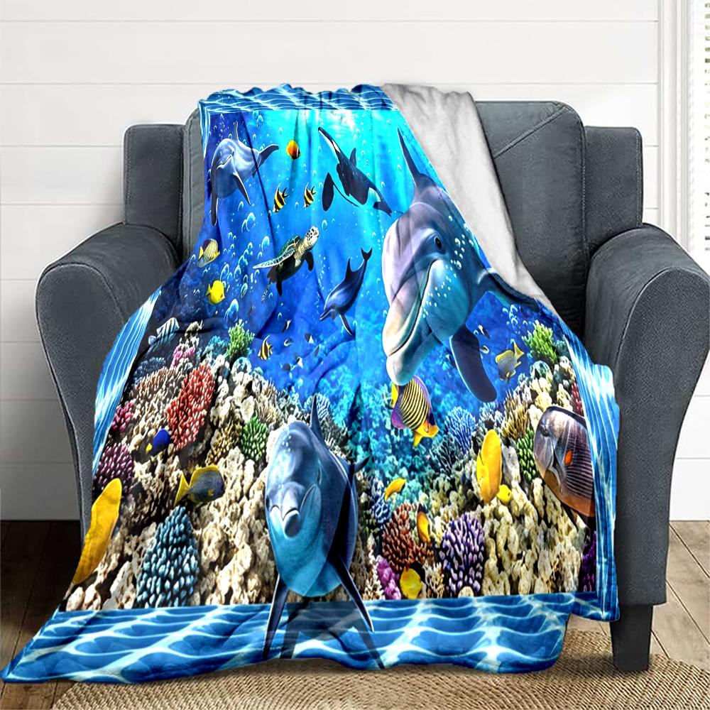 1Pc Underwater Marine Life Blanket Soft And Comfortable Casual Warm Camping Travel Christmas Halloween Xmas Gift M924634