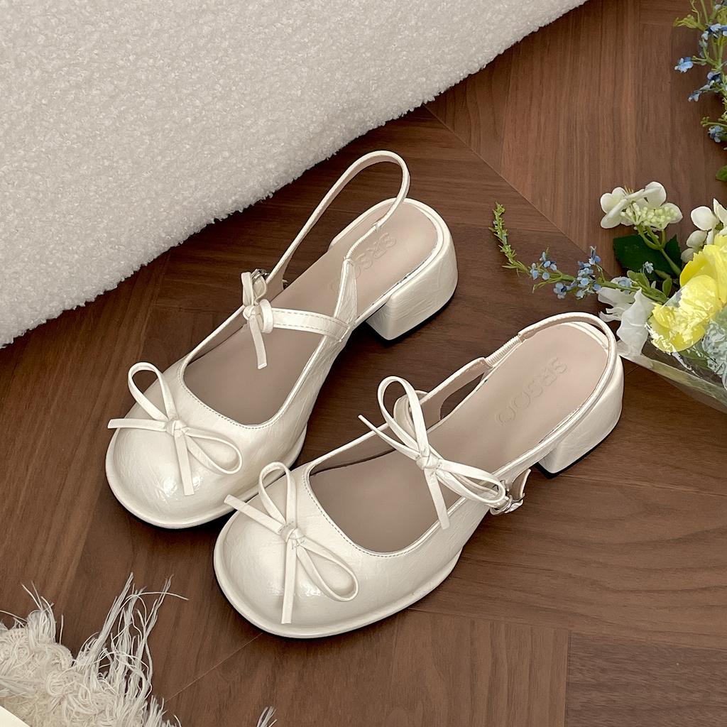 Silver French retro thick heel bag head sandals women's 2025 new summer wear with skirt Mary Jane single shoes